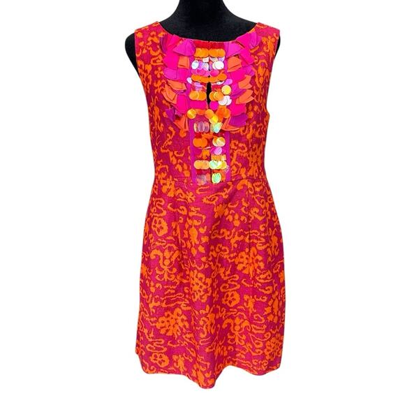 Nanette Lepore Embellished Pink Orange Linen & Silk  Dress Pockets Spring Summer - Picture 12 of 12